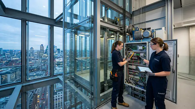 Elevator service professional at work